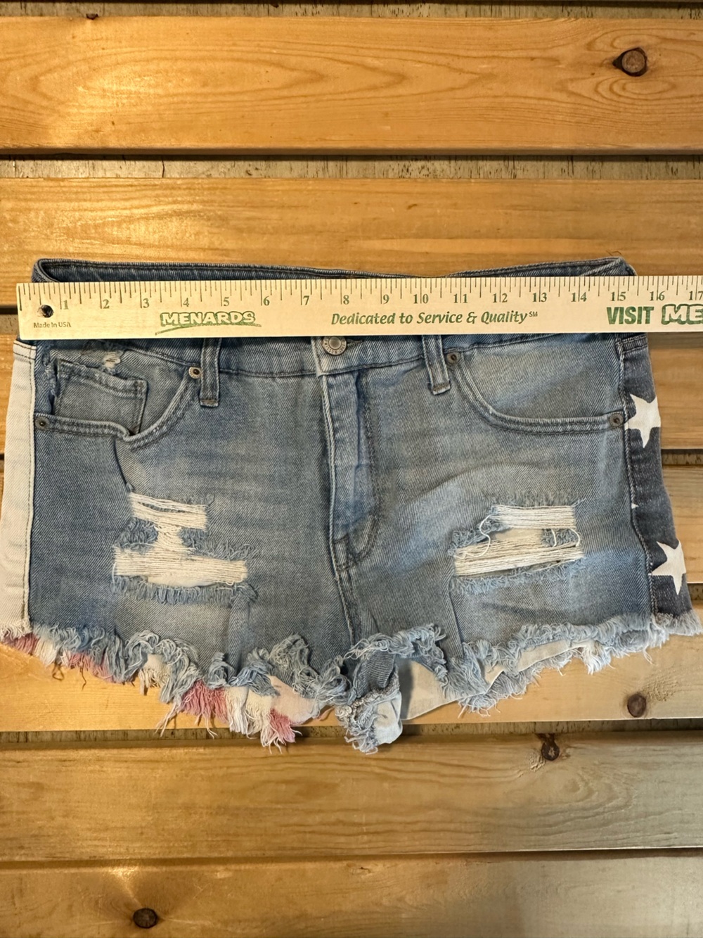 Women's Mossimo Denim American Flag Frayed High Rise Shorts Sz 10/30 - Picture 7 of 7